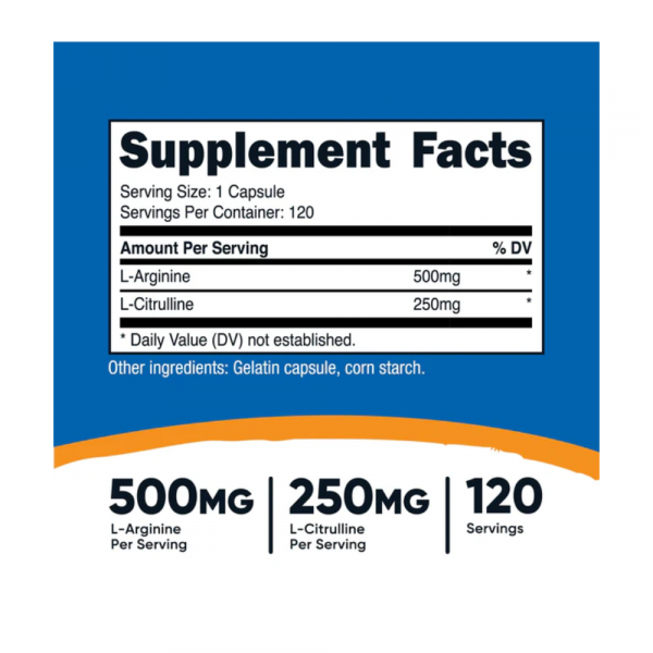L Arginina + L Citrulina 750mg 120 Servicios